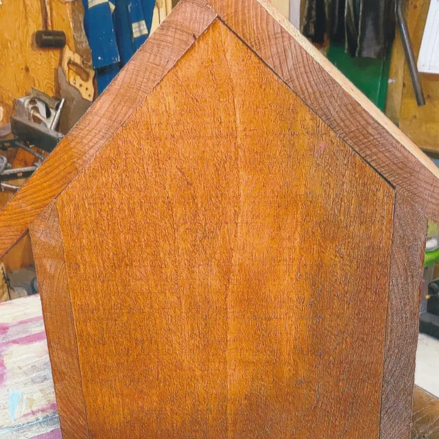 Rear of wooden owl house